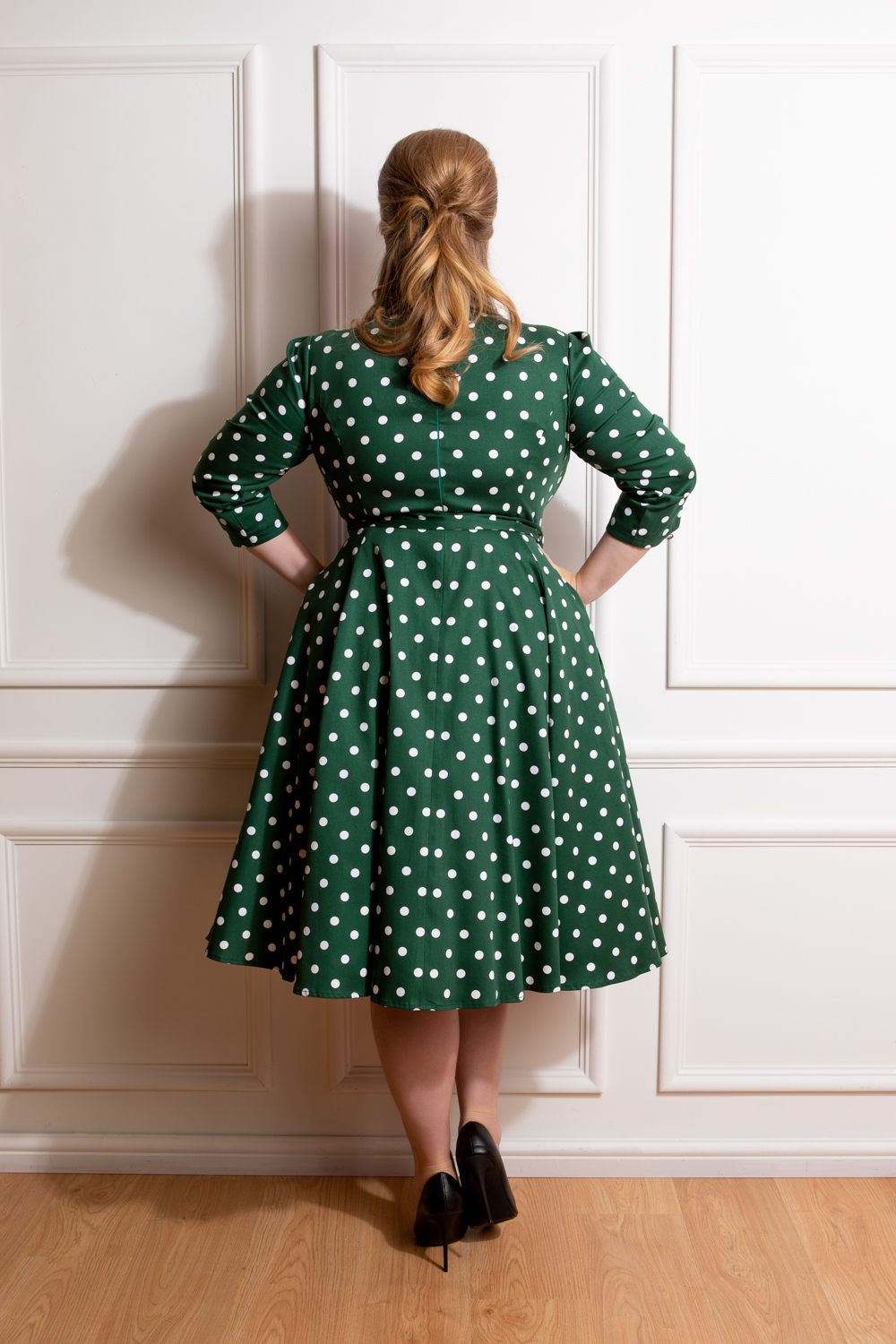 Kylie Green Polka Dot Swing Dress in Plus Size